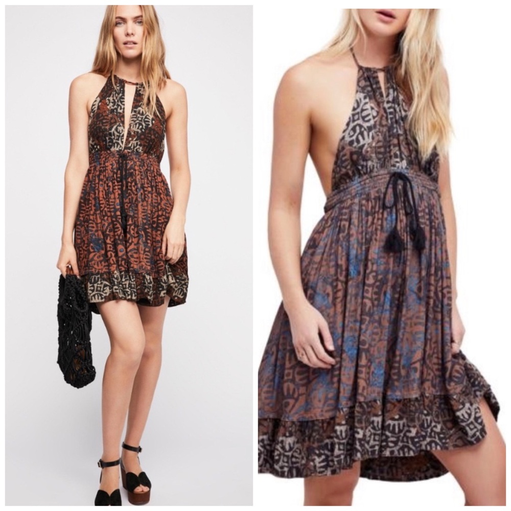 Free People Beach Day Halter Mini Ruffle Dress M - Picture 3 of 11